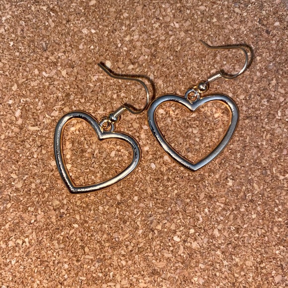 Gold Heart Shaped Drop Earrings - Picture 4 of 5